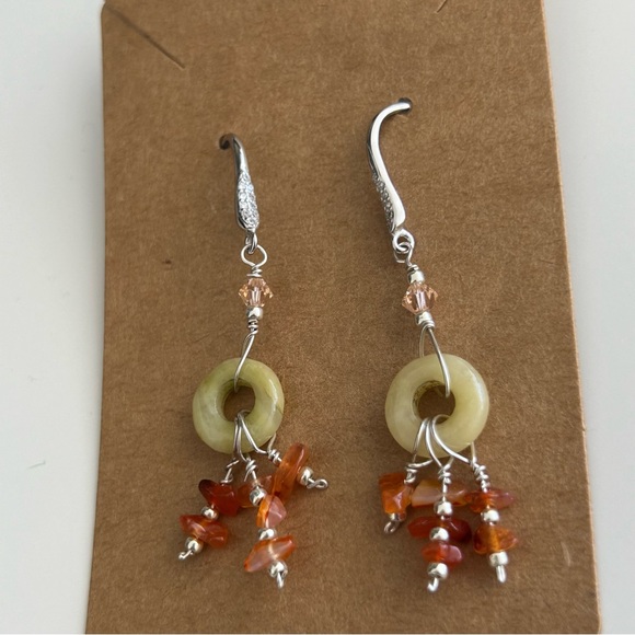 Beaded Semiprecious Stone Dangle Earrings - Picture 6 of 8